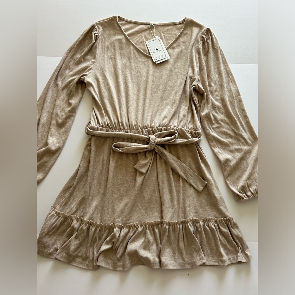 Alaster Queen Cotton Long Sleeve Mini Dress Oatmeal/Beige size Large